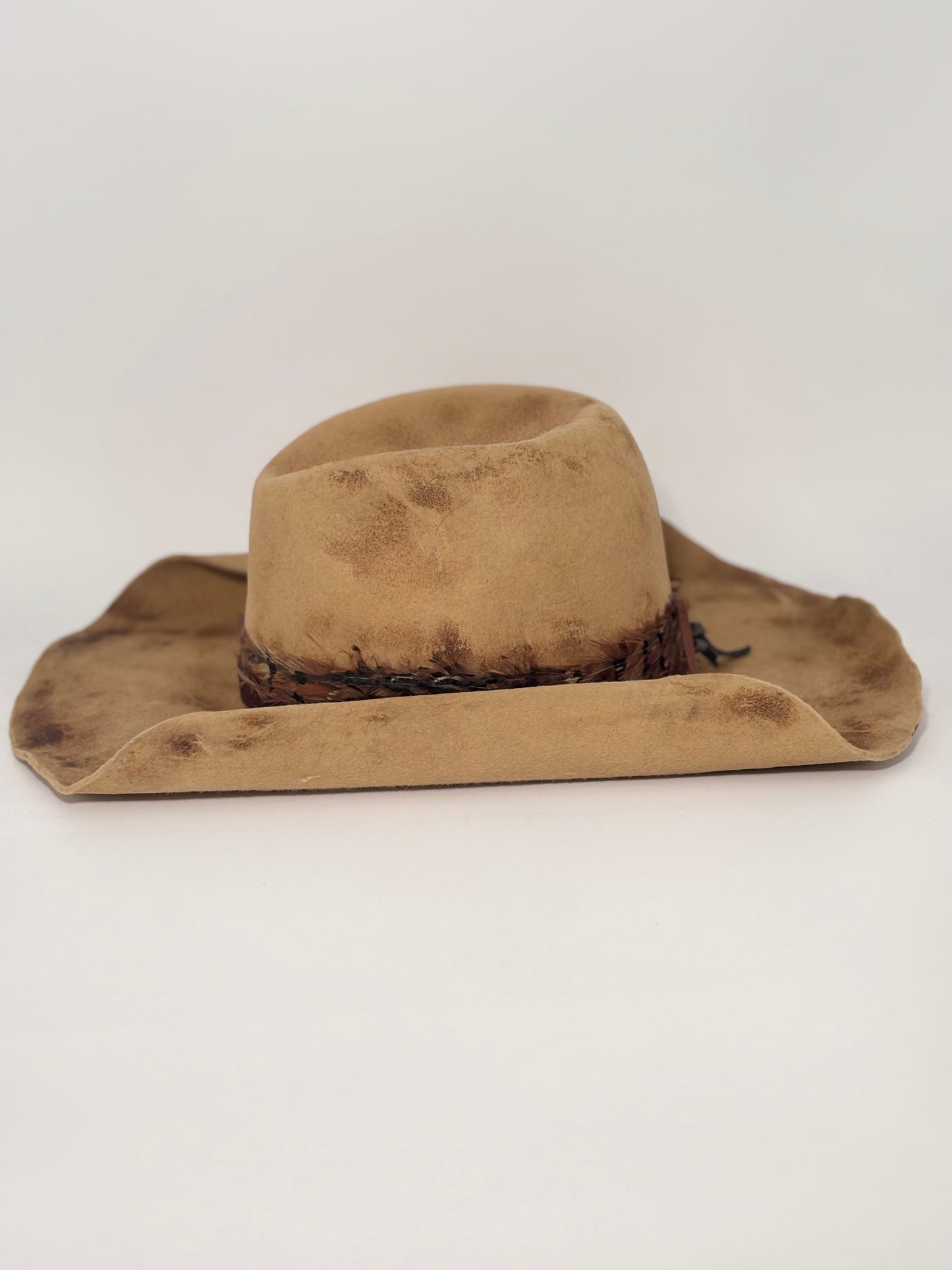 Peach Burned Pinched- Custom Felt Hat