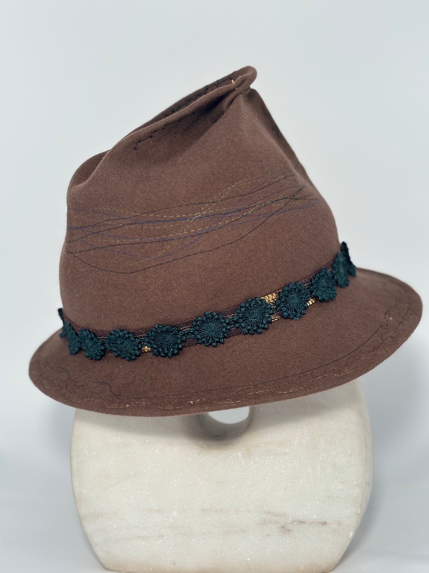 Brown Embroider Pinch - Milliner Felt