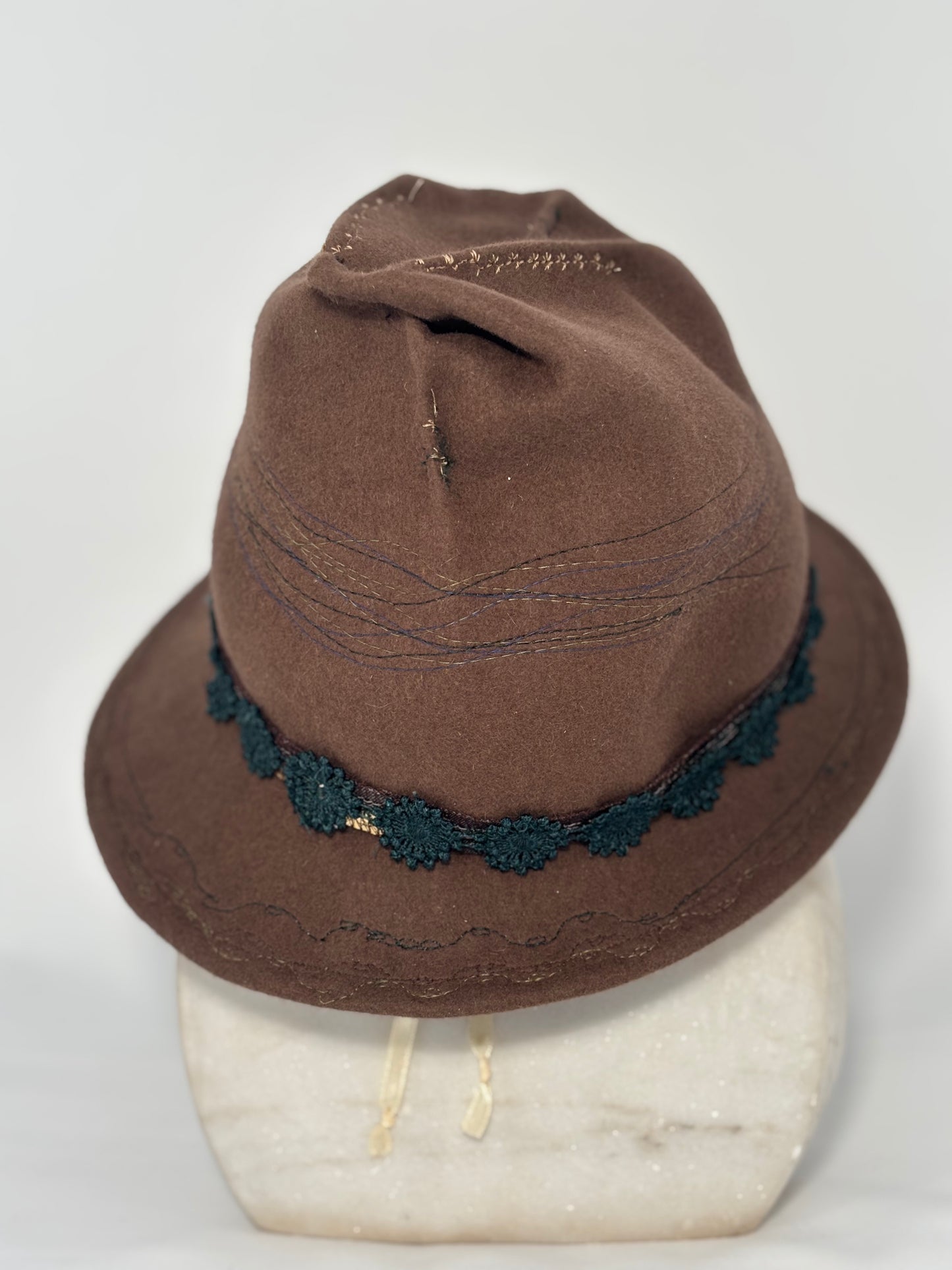 Brown Embroider Pinch - Milliner Felt
