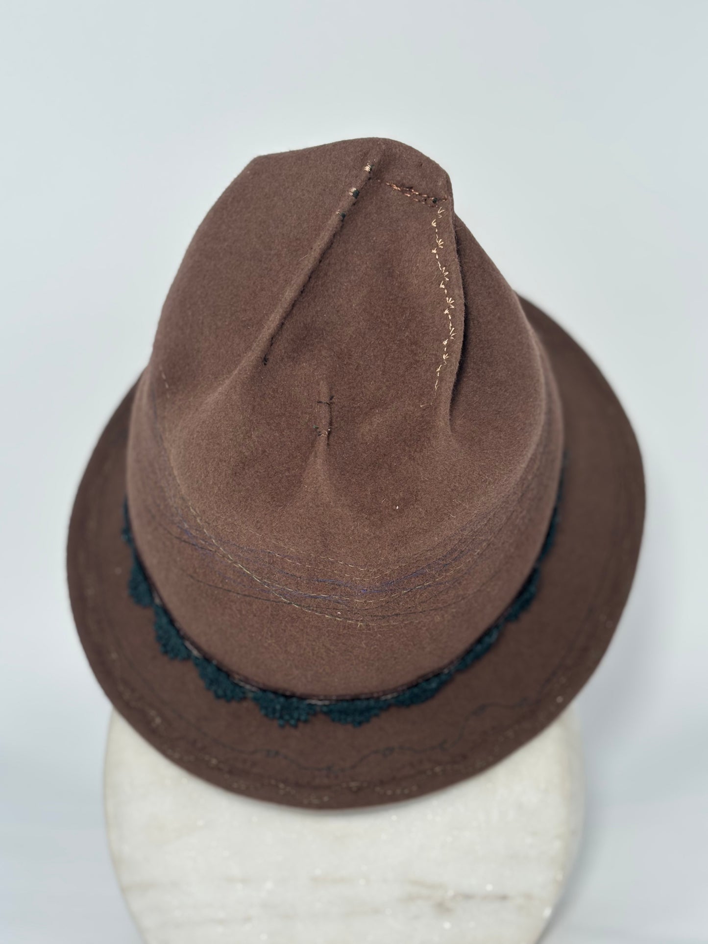 Brown Embroider Pinch - Milliner Felt