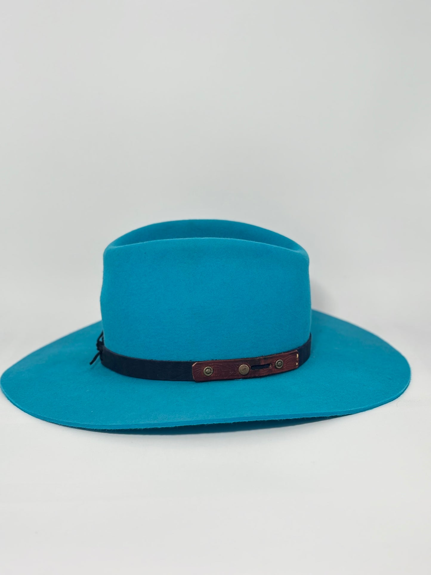 Turquoise Pinched- Custom Felt Hat