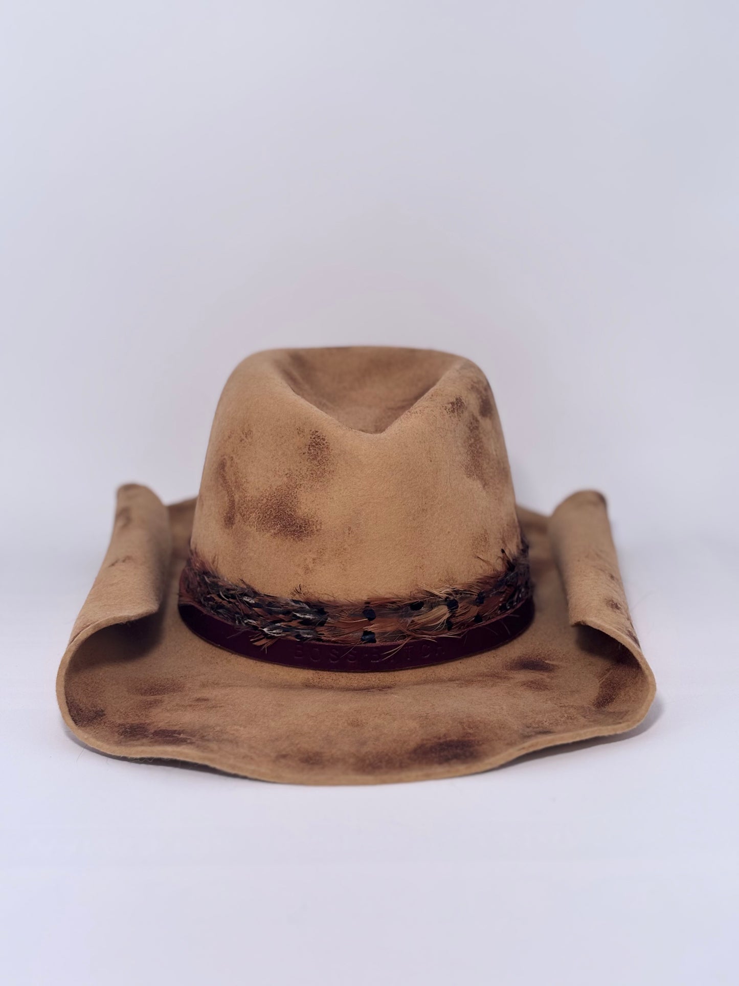 Peach Burned Pinched- Custom Felt Hat