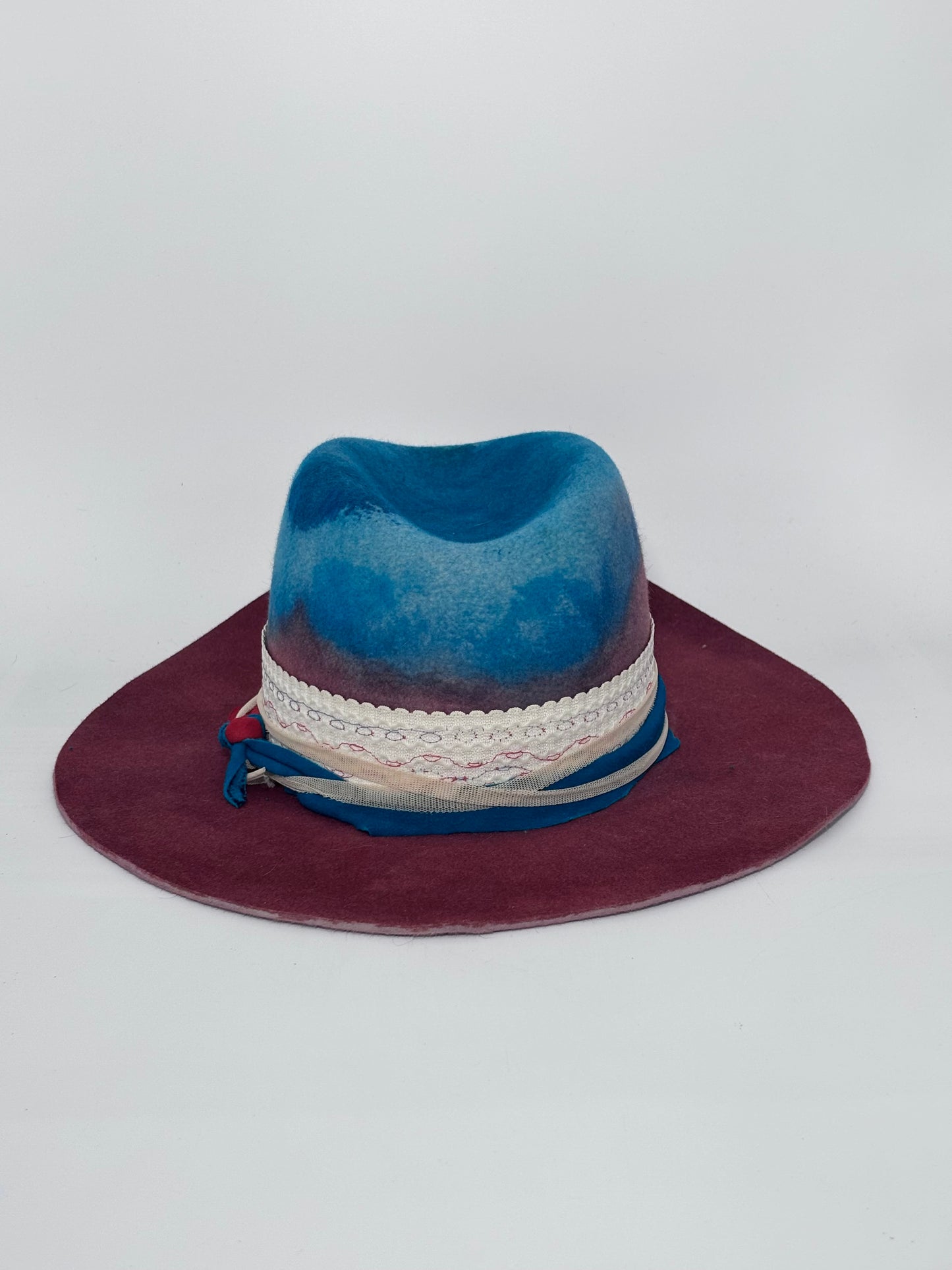 Blue & Red Hand Dyed- Custom Felt Hat